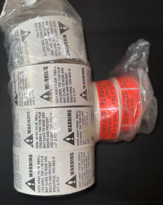 SUFFOCATION WARNING Labels/Stickers (2 x 2) - FBA Approved - (4) Rolls of 500SET