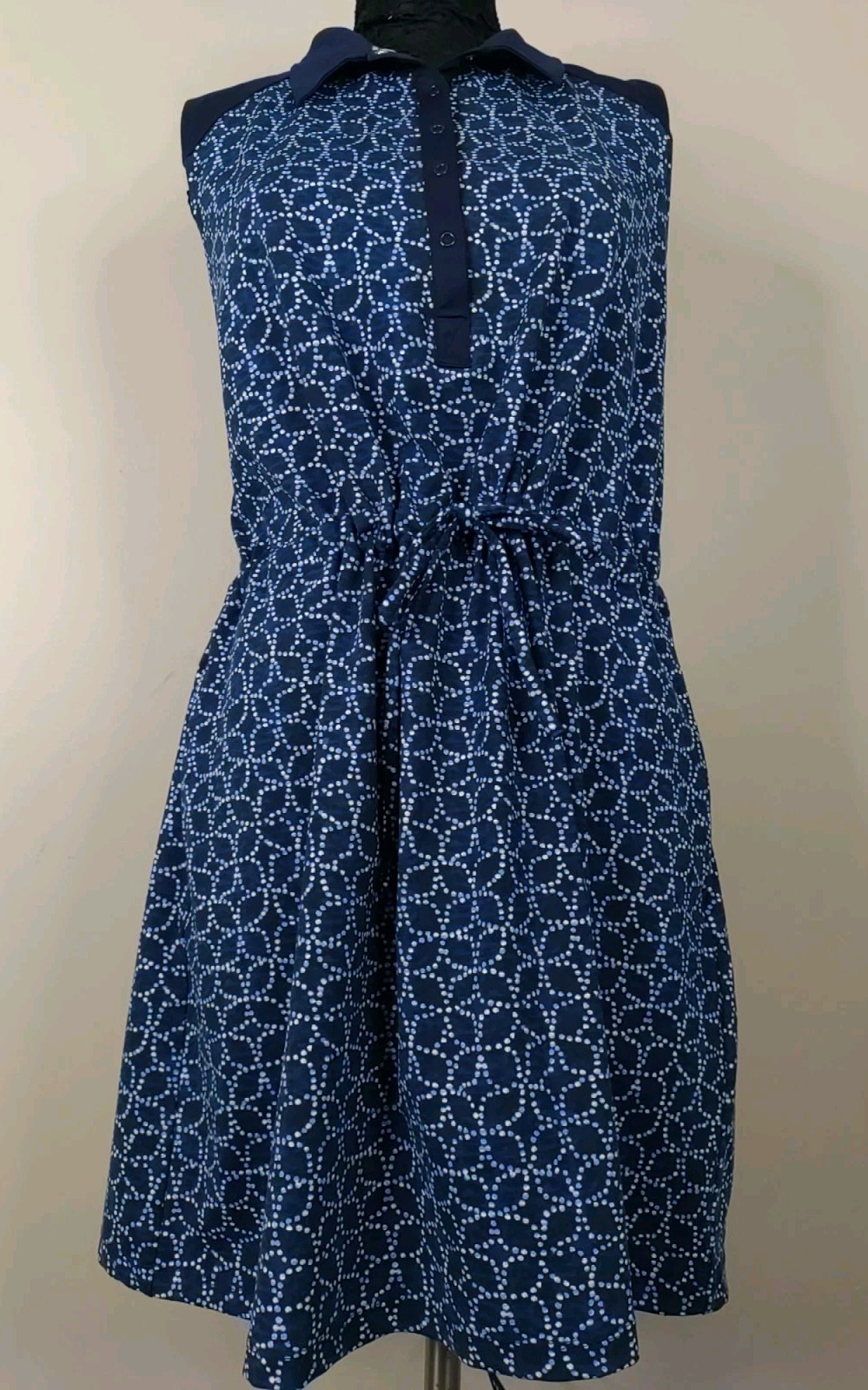 Talbots Blue Geometric Pattern Collared Drawstrin… - image 1