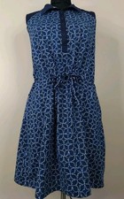 Talbots Blue Geometric Pattern Collared Drawstring Waist Casual Dress Size Xl