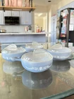 Vintage Glasbake Milk Glass French Blue Cameo Casserole Dish with lid