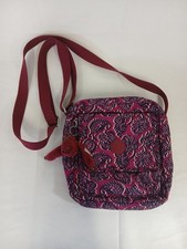 Kipling Borsa A Tracolla Crossbody Media In Tela Viola Con Zip Fantasia Foglie