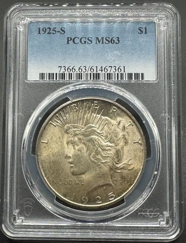 1925-S SILVER PEACE DOLLAR PCGS MS63 02ECC26