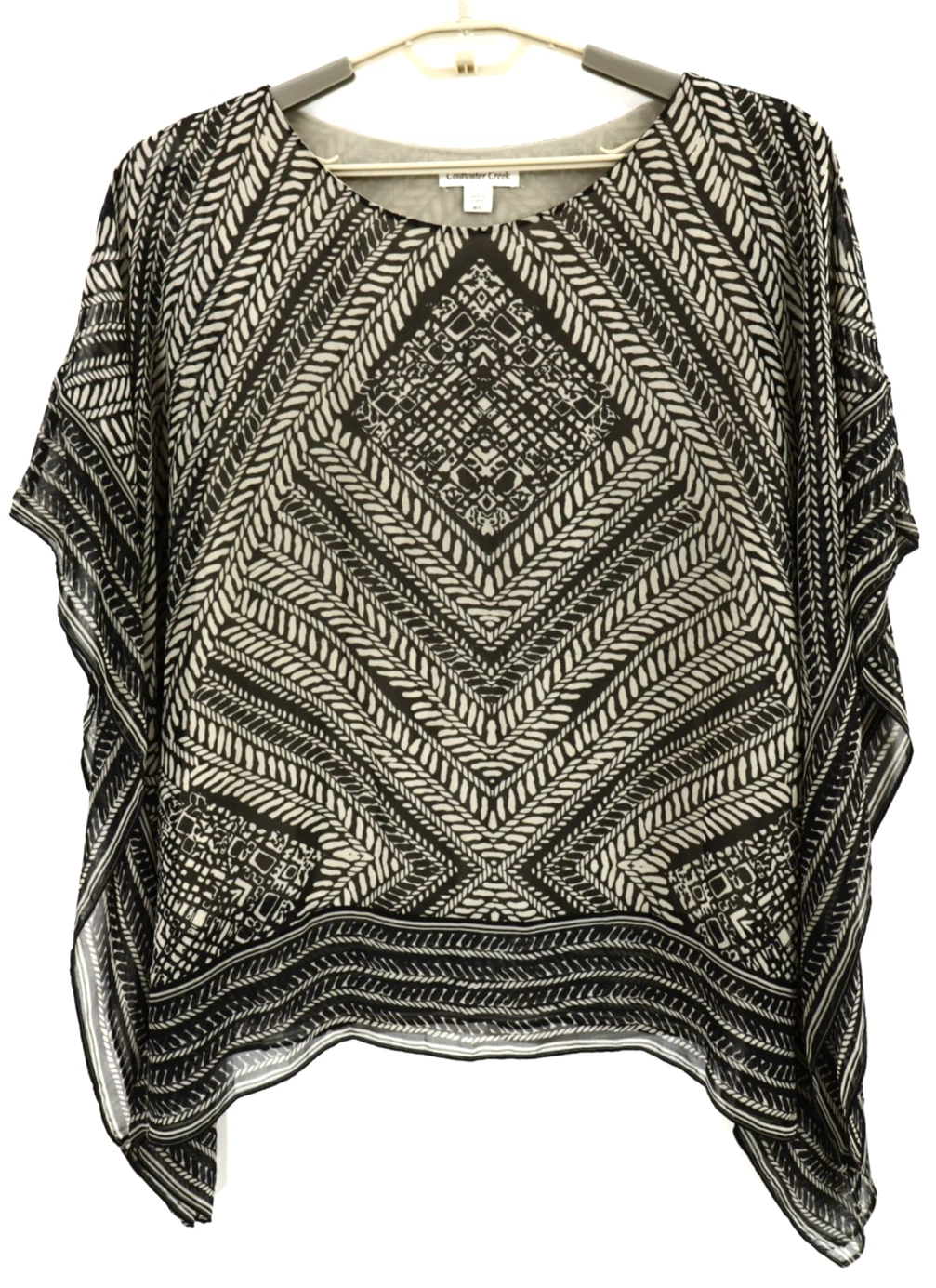 COLDWATER CREEK Women's 100% Polyester Poncho Blouse Short Sleeve Geometric M L