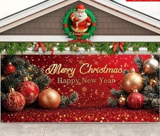Merry Christmas Festive Red Garage Door Cover Door Banner Holiday Backdrop