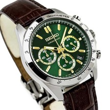 SEIKO Spirit SBTR017 Green Chronograph Quartz Leather band Men Watch New