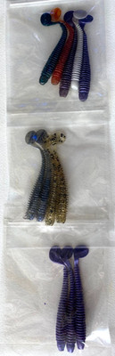 6'' Ribbed Fatty Swimbait, 12 pack - 3 of which are pre-rigged. Various colors.