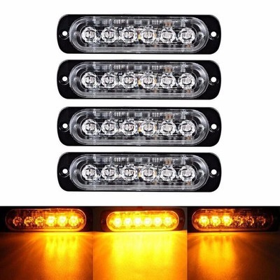 4x 6LED 12/24V AMBER RECOVERY STROBE MARKER LIGHT FLASHING LIGHT BAR BEACON CAR