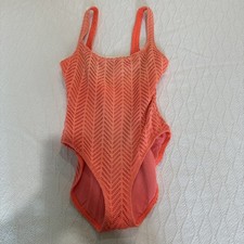 Vintage Swimsuit Catalina Size 10 80s Neon crochet high cut USA orange