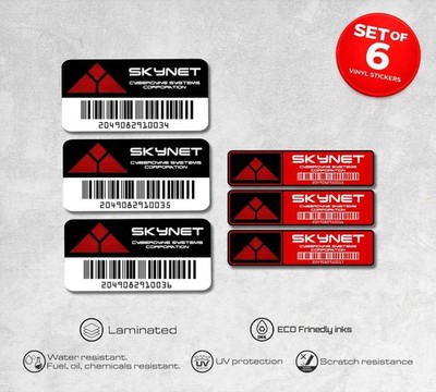 Skynet Asset Tags Set of 6 Stickers Cyberdyne Systems Decals