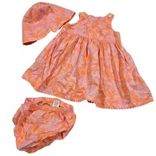 Baby Gap Floral Dress Bloomer Hat Set 6-12 M Sleeveless Cotton VTG Y2K Peach