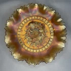 VINTAGE DUGAN MARIGOLD CARNIVAL GLASS WINDFLOWER RUFFLED BOWL