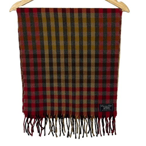 Christian Dior écharpe à carreaux rouge beige magnifique pompon Noël