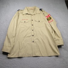 Boy Scouts Of America Uniform Shirt Mens XL Beige Button Long Sleeve BSA
