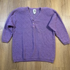 Vintage AK America Lavender Knit Sweater 80s 90s Textured Ramie Cotton SZ 14-16