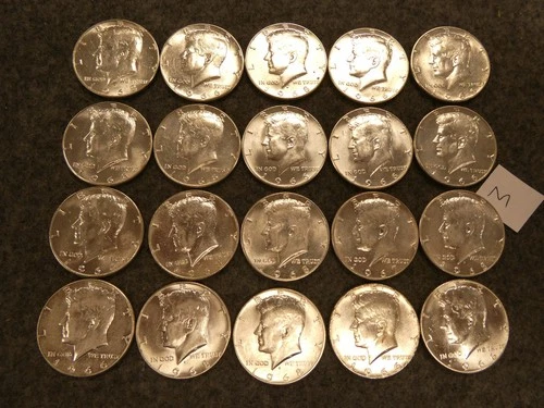 20 Coin US Kennedy Half Dollar Lot 40% SILVER 1965-69 Ships FREE lot M