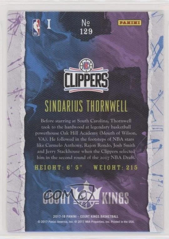 2017-18 Panini Court Kings Rookies I Sindarius Thornwell #129 Rookie RC - Image 2 of 2