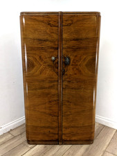 WARDROBE Vintage Art Deco 2 Door Gentlemans Walnut Veneer Shelves FREE DELIVERY
