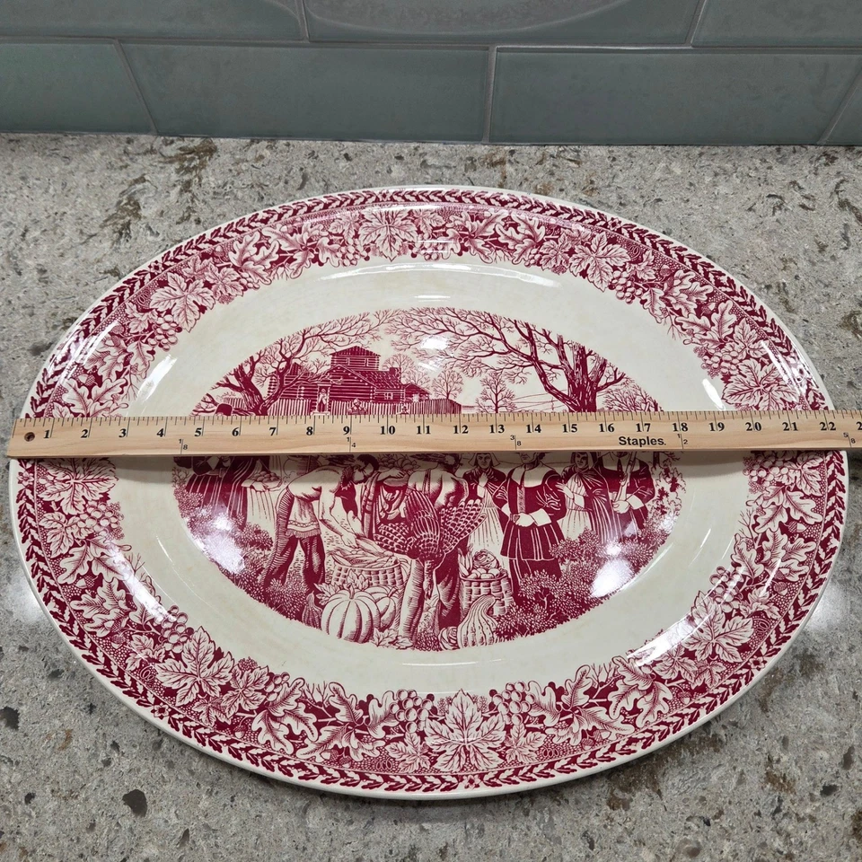 Plato para servir Homer Laughlin Bountiful Harvest rojo transferware ovalado Foto 4 de 4