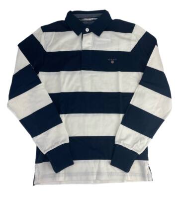 GANT Men's Offwhite Barstripe Heavy Rugger Long Sleeve Polo