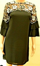 BNWT  Lipsy Size 8 Mono Lace Yoke Shift Dress, Black White, New,Embroidered 
