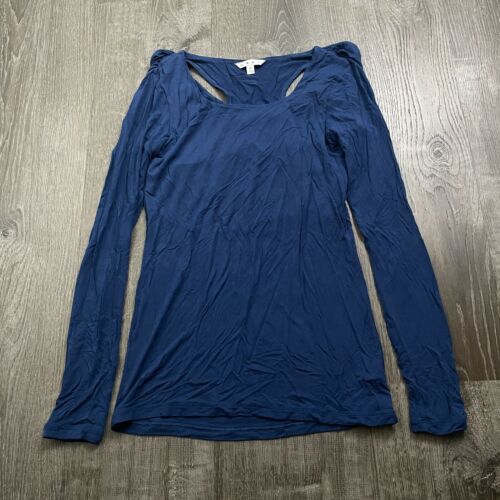 CAbi Womans Blouse Top Navy Blue Long Sleeve Racer