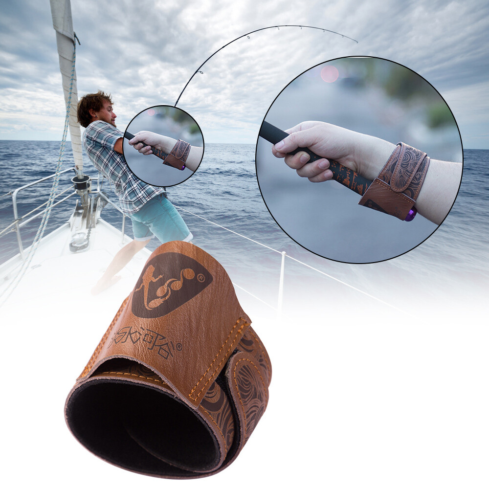 Leather Fishing Wrist Support Brace Protector Wristband Fishing Rod