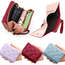 Women Ladies Small Bifold Leather Wallet Mini Card Bag Zipper Cute Pocket Purse