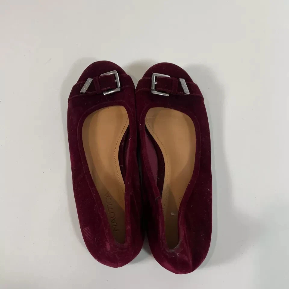 Nautica Giande Buckle Velvet Maroon Ballet Flats Womens Size 9.5 Slip On - Image 3 of 4