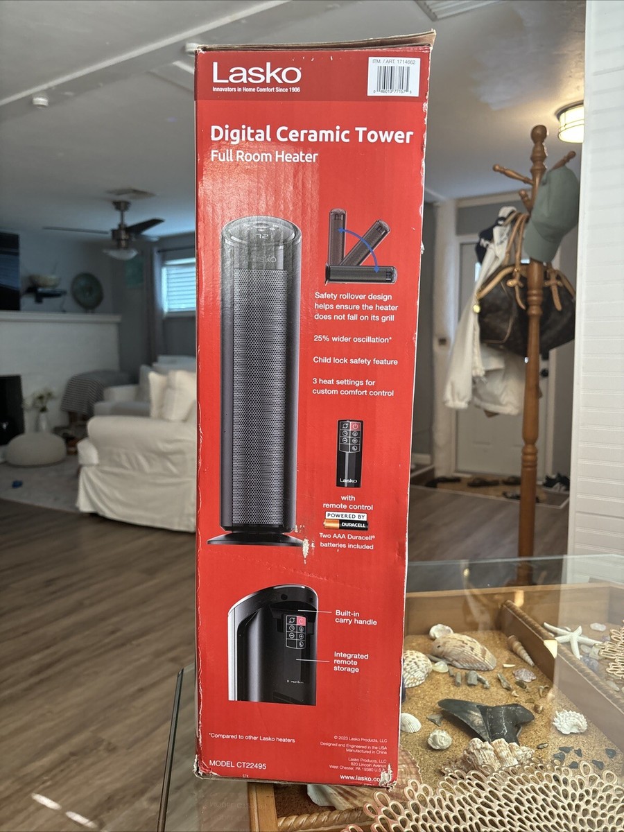 Lasko Digital Ceramic Tower Full Room Heater CT22495 Black New