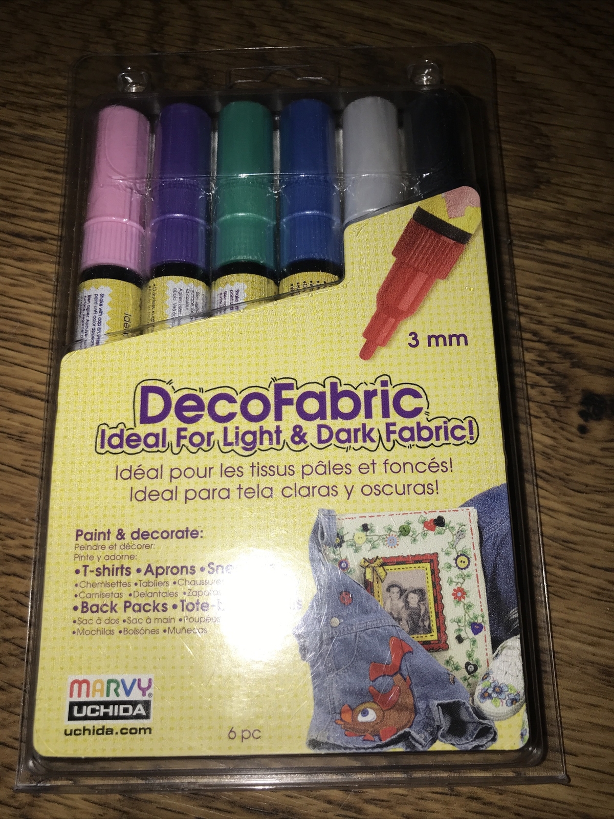 MARVY UCHIDA DecoFabric Pearl Set 3mm Markers PRIMARY - Set of 6 Retail Pack