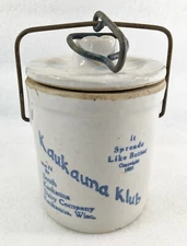 VTG Kaukauna Klub Dairy Company Wisconsin Cheese Stoneware Crock with Bail Lid
