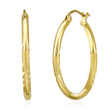 Wellingsale 14k Yellow Gold Diamond Cut 2mm Hoop Earrings 25 x 25 mm 
