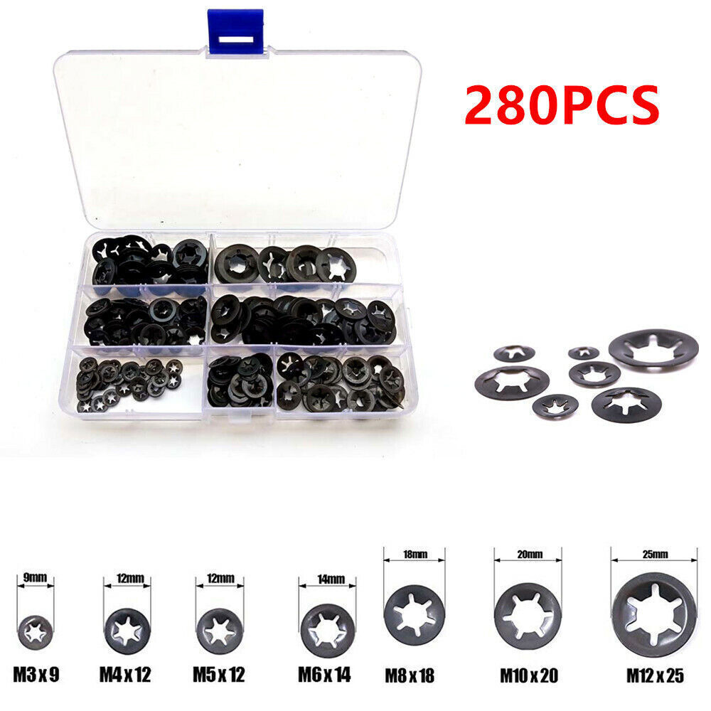 7-Size Internal Tooth Starlock Push-On Locking Washers Speed Clip Fasteners Kit