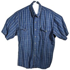 Roper Blue Western Rodeo Shirt Mens Blue Gray Western Metal Button Plaid