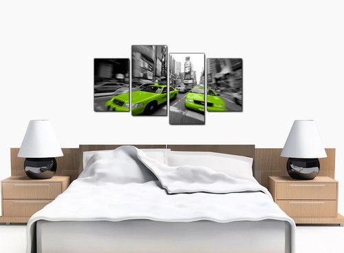 Quadro grande nero bianco verde lime New York tela larghezza 130 cm 4027 - Foto 7 di 9