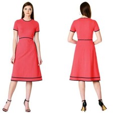 eShakti Contrast trim cotton knit dress in coral red cotton blend women size 16W