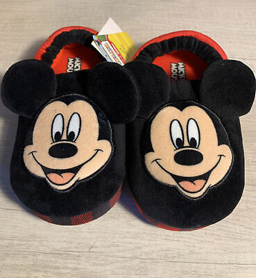 Disney Authentic Mickey Mouse Kids Soft Plaid 3D Slippers Size 7/8 9/10 NWT