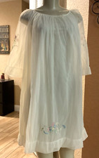 Vtg Vanity Fair Nightgown Sheer Overlay Floral Embroidery sm defect see pic eb