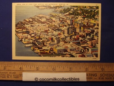 Postcard 1940 Downtown Norfolk Waterfront Norfolk Virginia Aerial View Linen Ebay