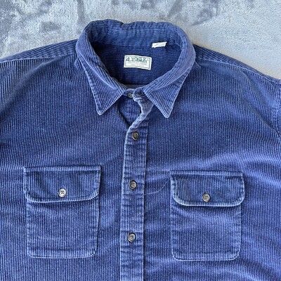 LL Bean Shirt Mens Extra Large Tall Blue Corduroy Vintage 80s Flap