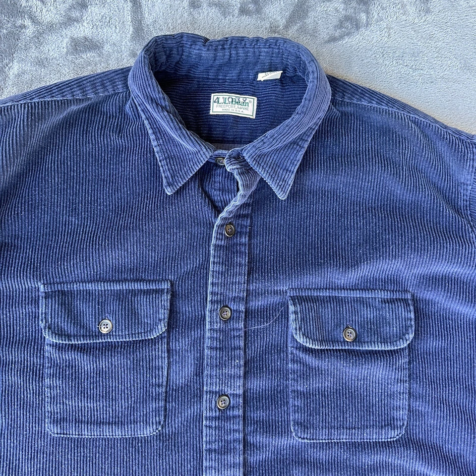 Camisa LL Bean Para Hombres Extra Grande Alta Azul Pana De Colección Años 80 Bolsillos con Solapa EE. UU. Foto 2 de 4