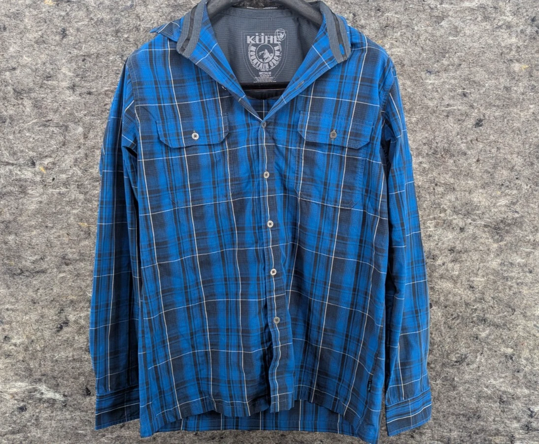Kuhl Shirt Men's Medium Blue Plaid Long Sleeve Outdoors Hiking