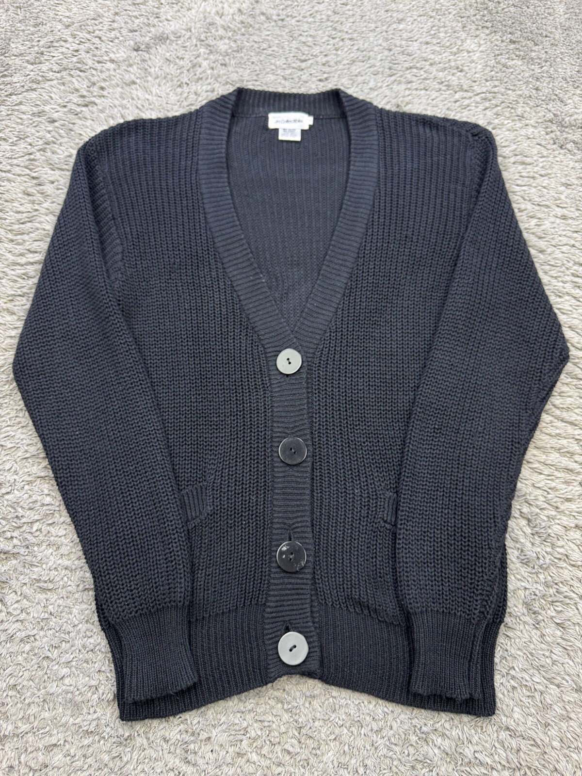 JH Collectibles Sweater Women Small Black Ribbed Chunky Knit Granny Cardigan Vtg