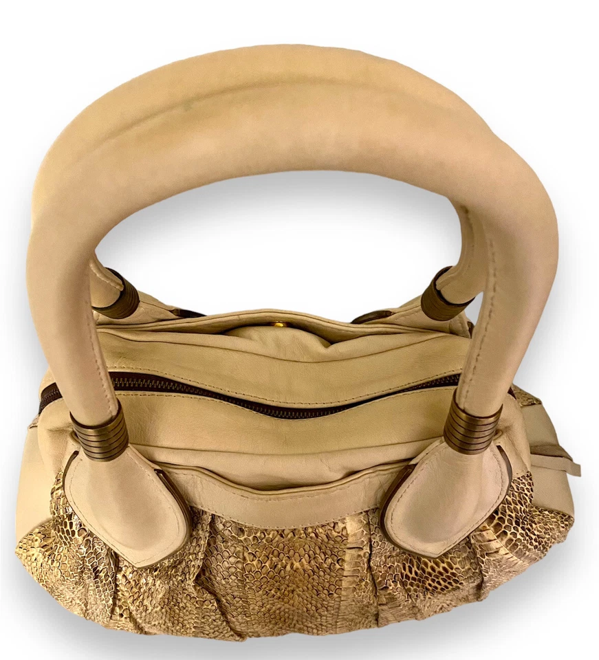 Bolso de hombro grande de cuero de serpiente genuino Augousti Cream VTG de Y2K R&Y EUC Foto 3 de 4