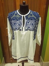 HANDMADE M XL 2XL ETHNIC CHIKAN EMBROIDERY KURTI 100 COTTON TUNIC TOP KURTA