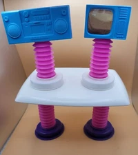 3 Vintage ZIMA BARBIE Fashion Doll Furniture Items~Table, Boom Box, & Television