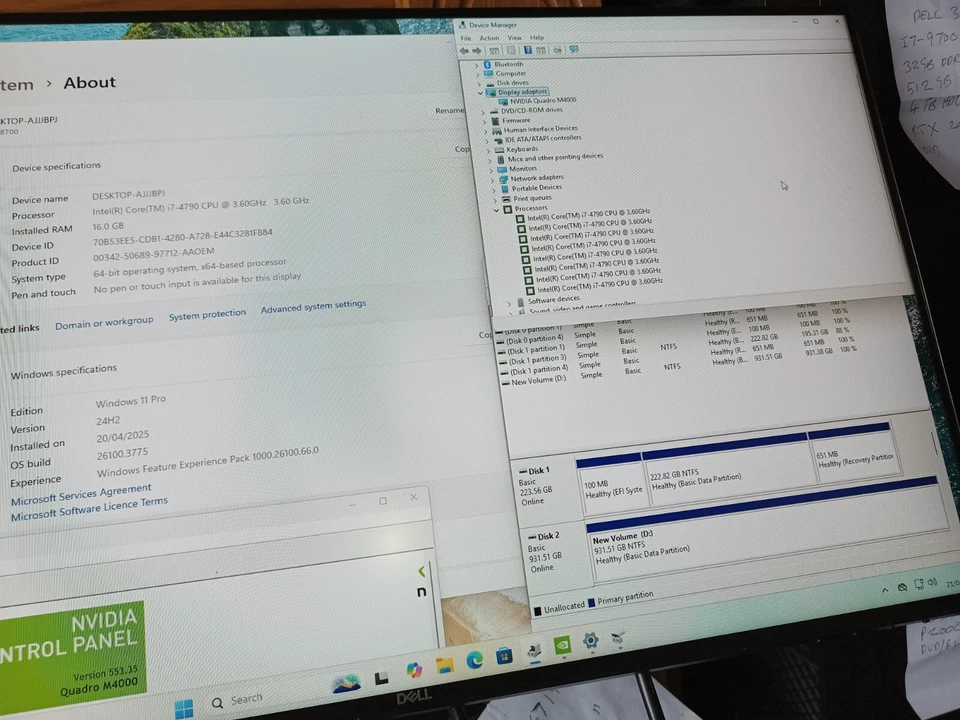 DELL GAMING PC i7-4790 3.6Ghz 16GB 500GB SSD +1TB WIN 11 QUADRO M4000 WiFI CAD - Image 4 of 4