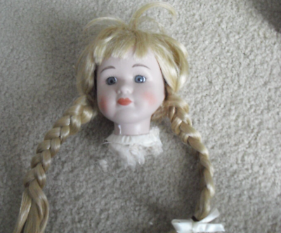 Vintage 1980s Porcelain Long Braided Blonde Hair Girl Doll Head 3