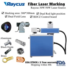 Raycus 30W/50W Fiber Laser Marking Machine Rotary Axis For Metal Steel 300*300mm
