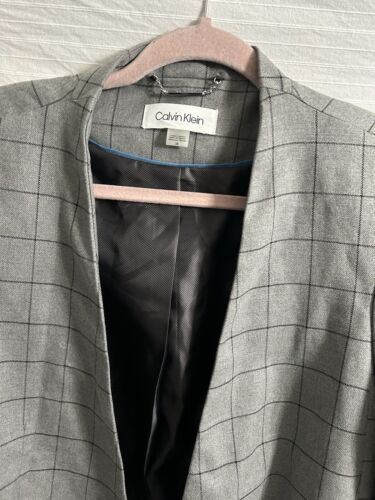 Calvin Klein Collarless Plaid Topper Long Jacket Blazer Suit Set Size 14 - Afbeelding 6 van 17